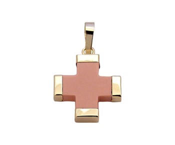 Gold cross with pink paste in 14k
										