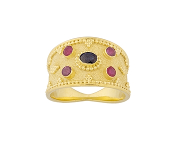 Gold handmade ring in 14K with gemstones