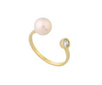 Gold ring in 14K with pearl and gem