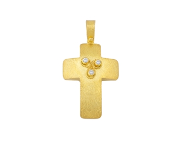 Gold handmade cross in 14K with gems