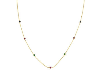 Gold fashion necklace with coloured gems in 14K
