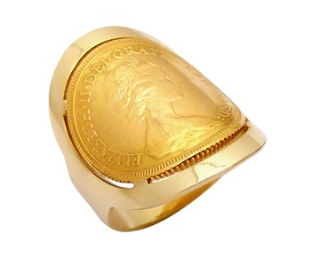 Gold ring in K14 with gold coin
