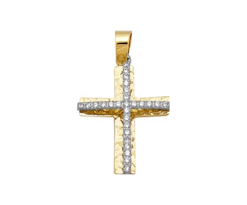 Gold cross in K14 with stones
										