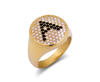 Χρυσο δαχτυλιδι Κ14 με μονογραμμα ,με πετρες λευκες και μαυρες
															