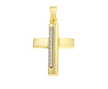 Gold cross in K14 with stones
										