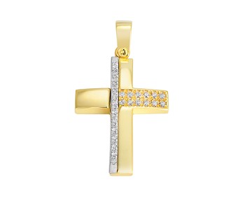 Gold cross in K14 with stones
										