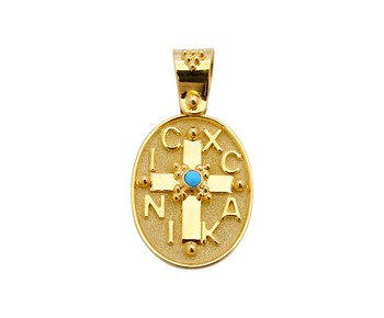 Gold handmade fashion pendant with precious stones in 18K
										