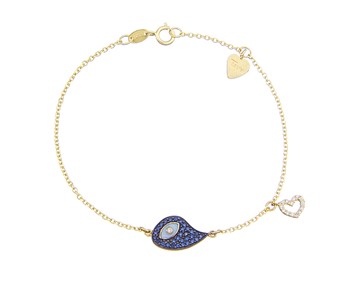 Gold bracelet with eye, stones and heart 14K
					