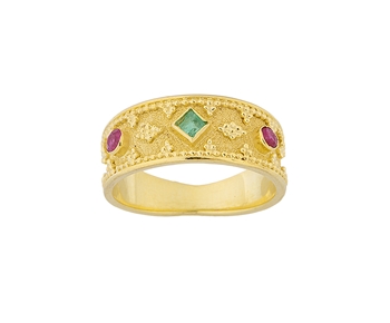 Gold handmade fashion ring in 14K with gemstones