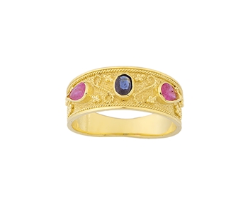 Gold handmade ring in 14K with gemstones