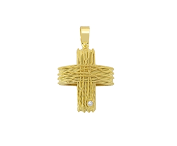 Gold handmade cross in 18K with diamond