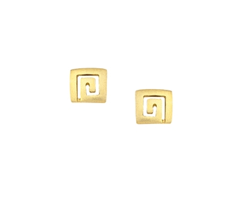 Gold matte greek ornament earrings in 14K