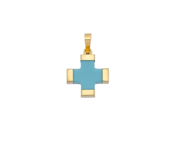 Gold cross with turqoise paste in 14K