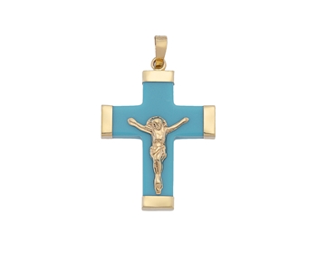 Gold cross in 14K with turqoise paste