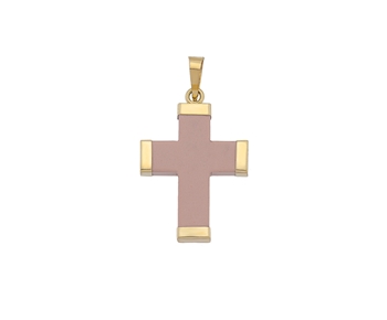 Gold cross in 14K with pink paste