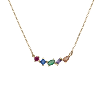 Gold fashion necklace with coloured gems in 14K 
