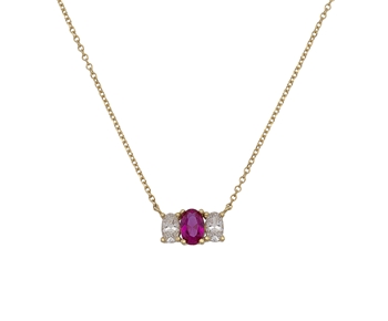 Gold fashion necklace with gems in 14K 