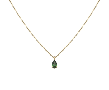 Gold fashion necklace with green gem in 14K 