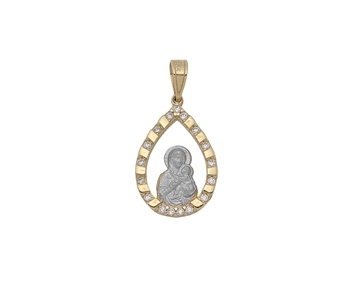 Gold fashion pendant Madonna and Jesus Christ in 14K with gems 
