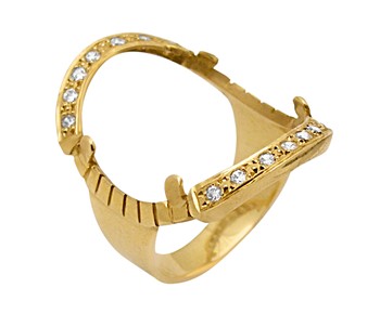 Gold ring in K14 for gold coin with stones