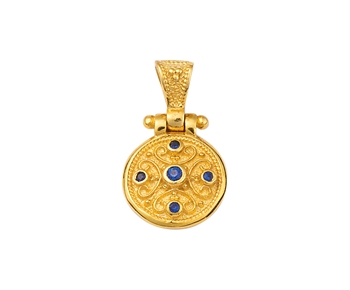 (en) Χρυσο μενταγιον Κ14 Βυζαντινο με μπλε πετρες
