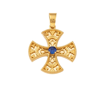 Χρυσος σταυρος Κ14 με μπλε πετρα