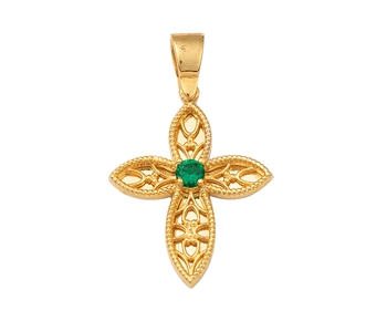 Χρυσος σταυρος Κ14 με πρασινη πετρα
